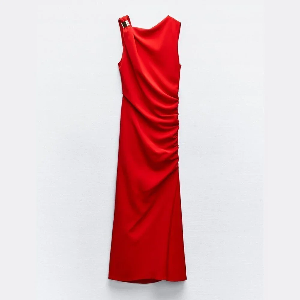 ZARA Midi Dress with Side Ruching - Picture 11 of 13